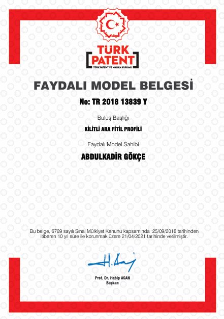 Türk Patent Faydalı Model Belgesi